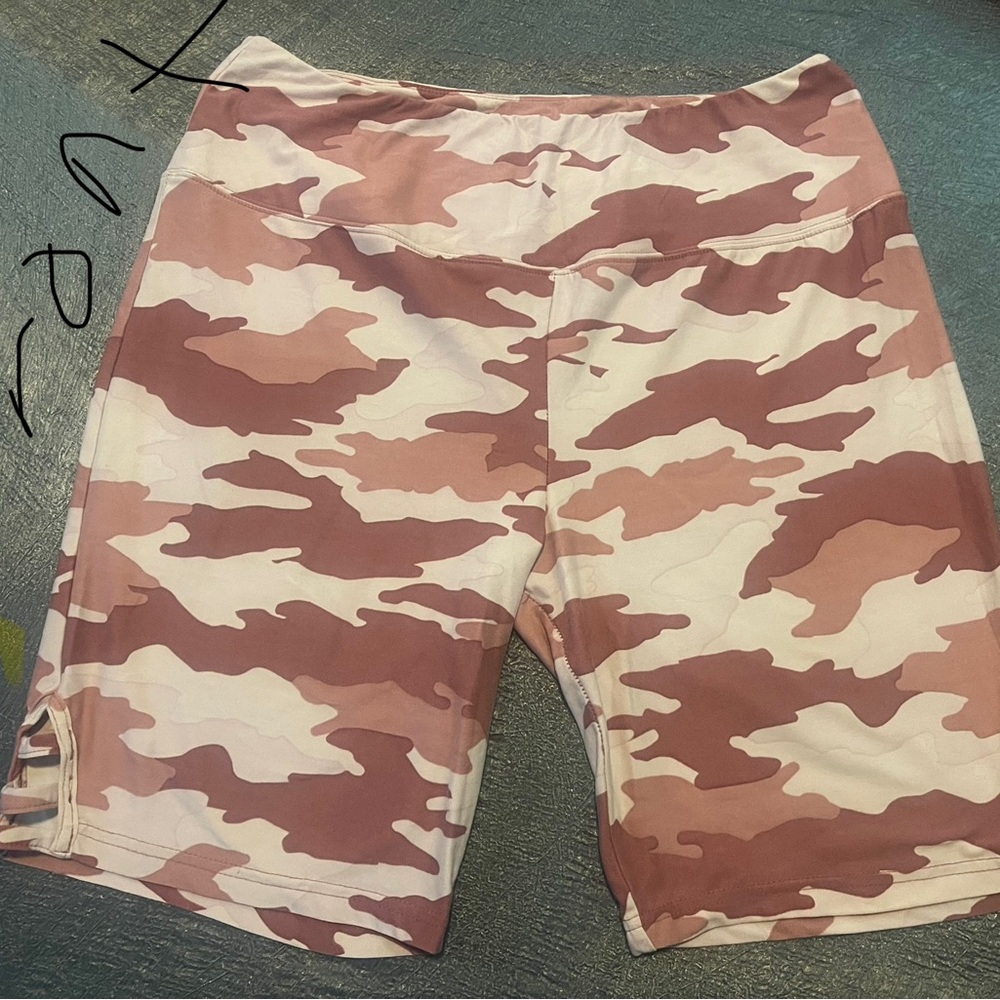 Pink and Brown Athletic Shorts with Camouflage Design